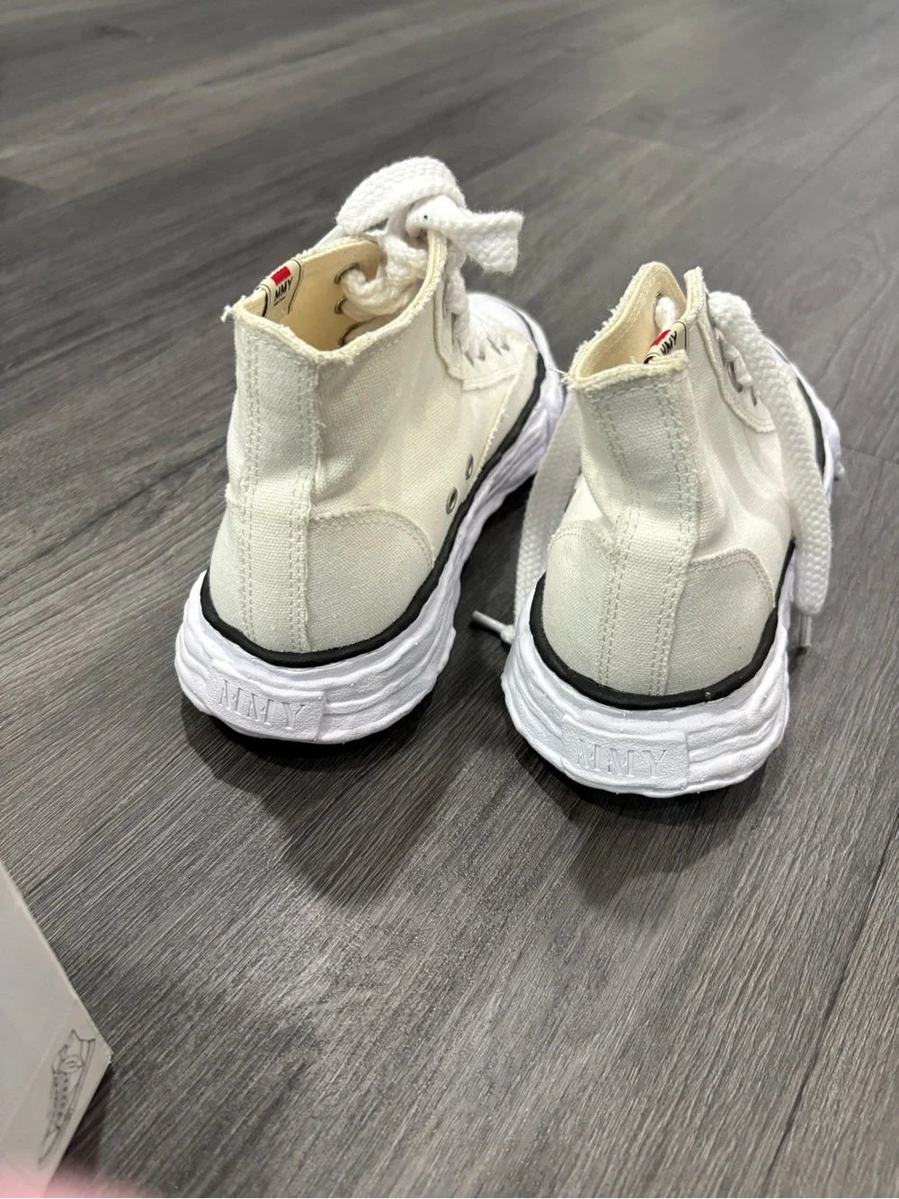 Miharayasuhiro White and Black Distressed High-Top Canvas Sneakers
